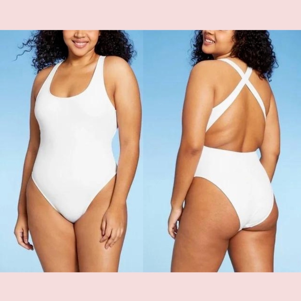 NWT $32 Xhilaration [ Juniors Medium ] Ribbed One Piece‎ Swimsuit in White